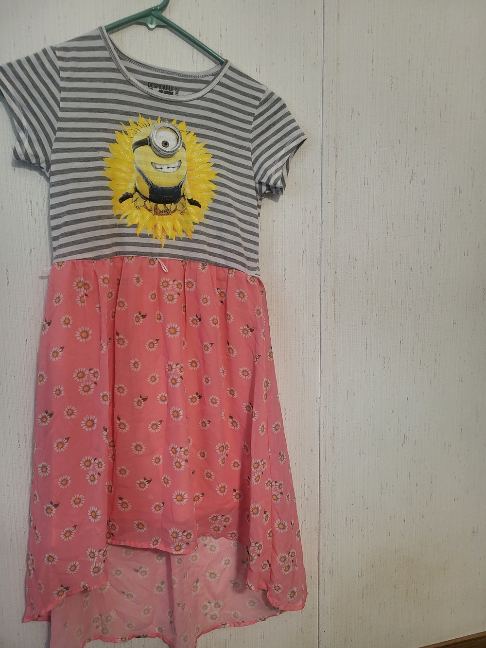 Minion Girls Size Large Hi Lo Dress Short Sleeve Pink Despicable Me